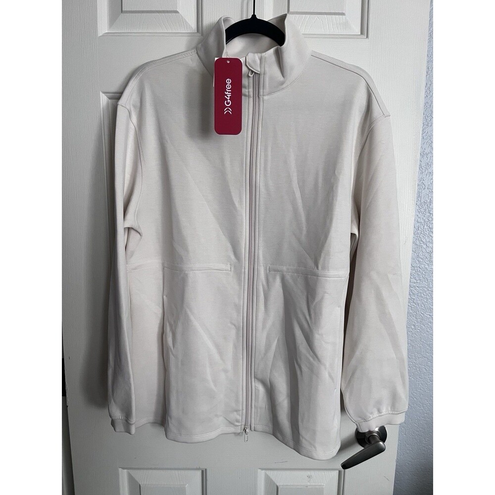 NEW G4Free Women’s Ivory Full Zip Track Jacket w/ Pockets Size L
